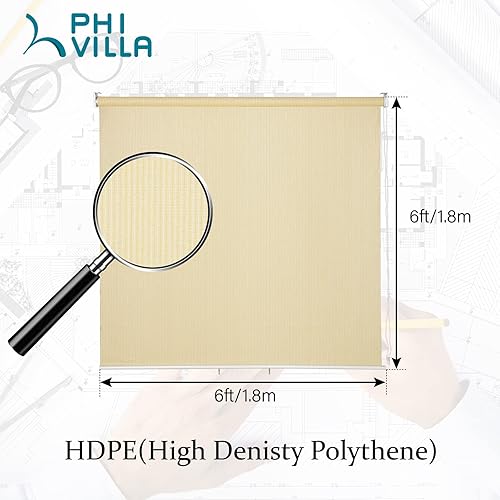 Miniatura 7 de PHI VILLA - Persianas enrollables para patio y exteriores, 6 pies de ancho x 6 pies de alto, persiana para porche, color trigo