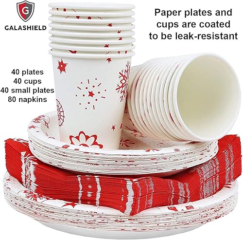 Miniatura 9 de Galashield Platos y servilletas de papel de Navidad con tazas y mantel  Juego de vajilla desechable de Navidad  Suministros para 20 invitados