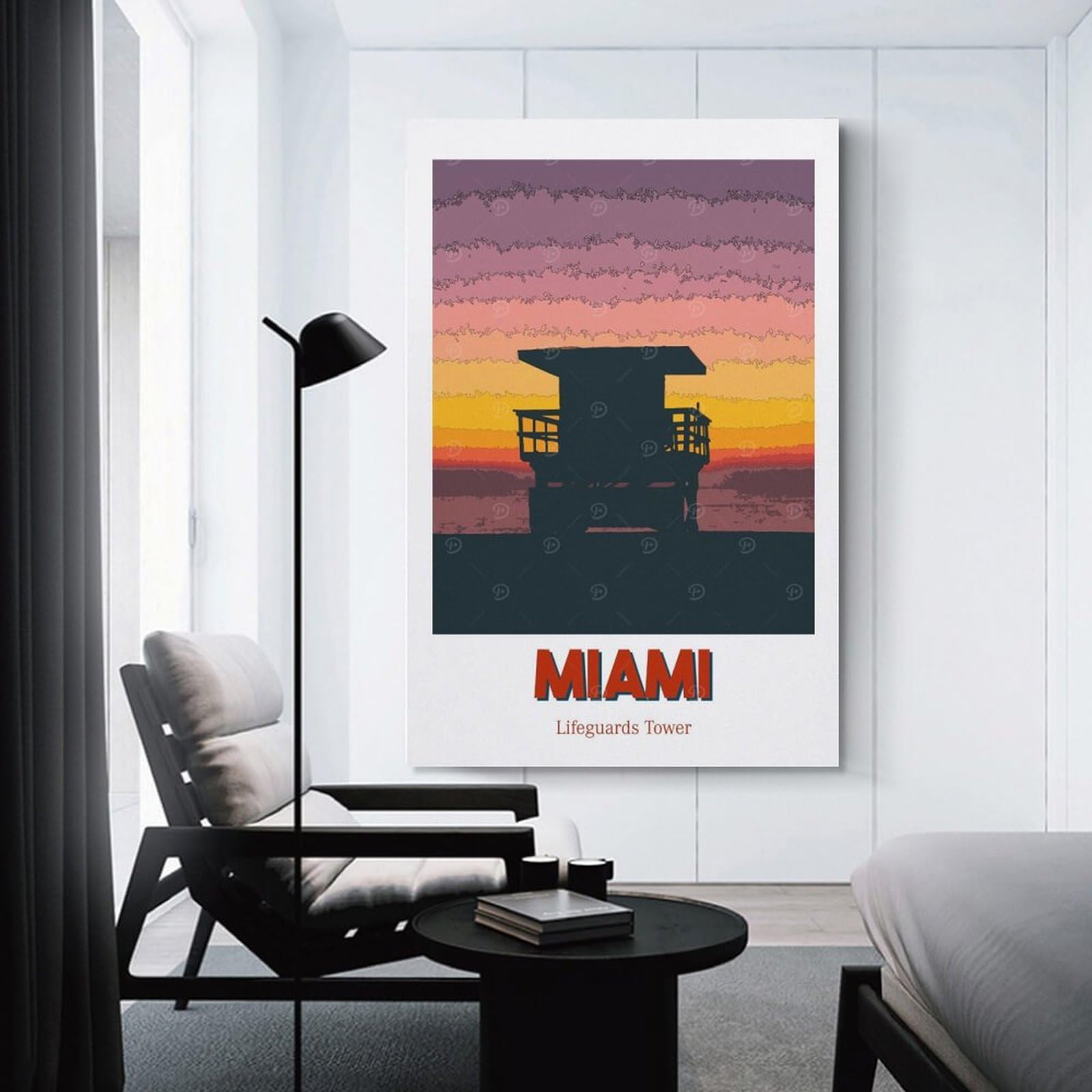 Miami Lifeguards Tower Canvas Art Print, 24x36inch(60x90cm), for Home Walls, Creative Rooms Or Shared Spaces, Decorative Artwork with Broad Appeal