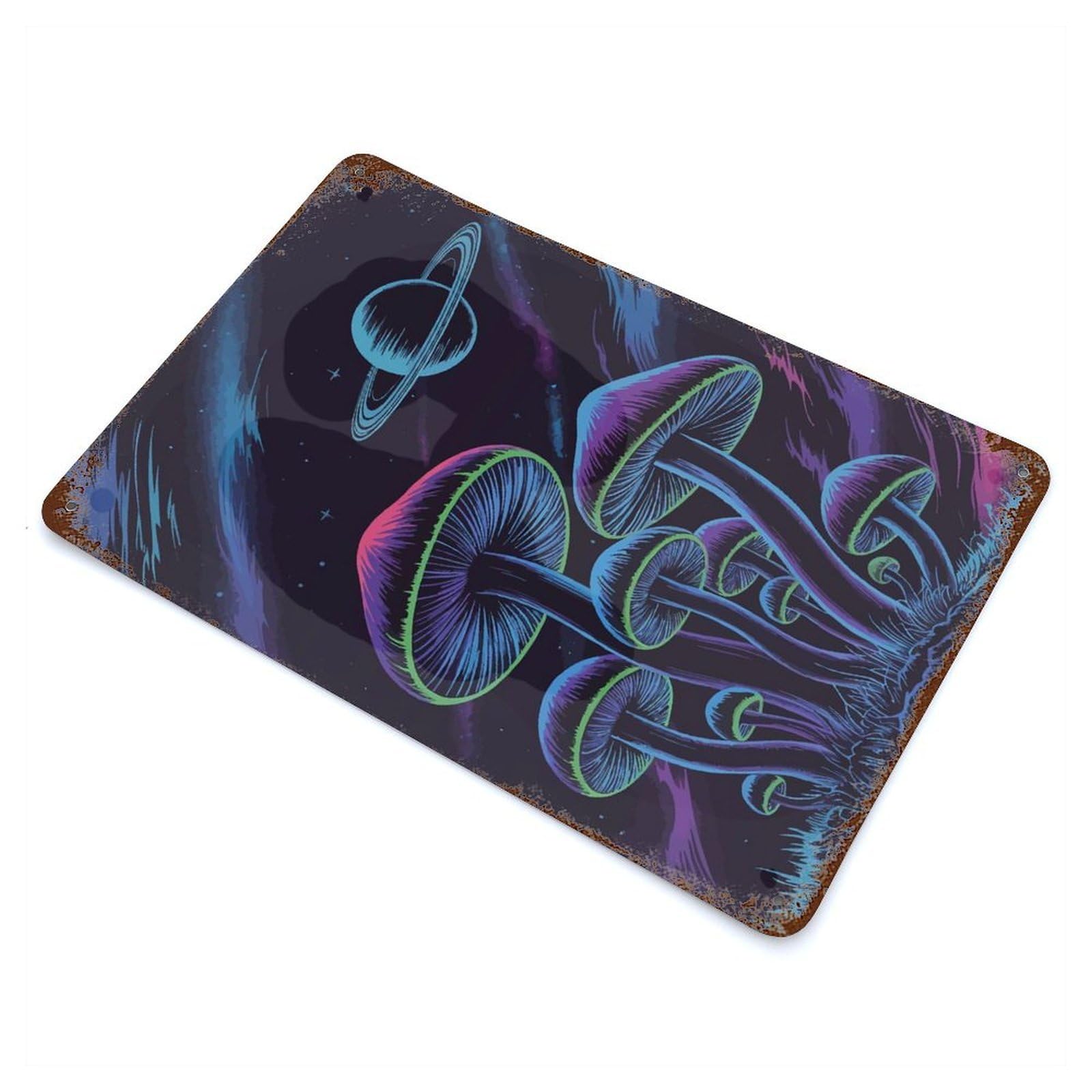 Rust Effect Psychedelic Mushrooms And Space Vintage Rust Metal Sign 11.8"x7.9", Classic Wall Plaque for Shed, Workshop And Garage Wall Decor