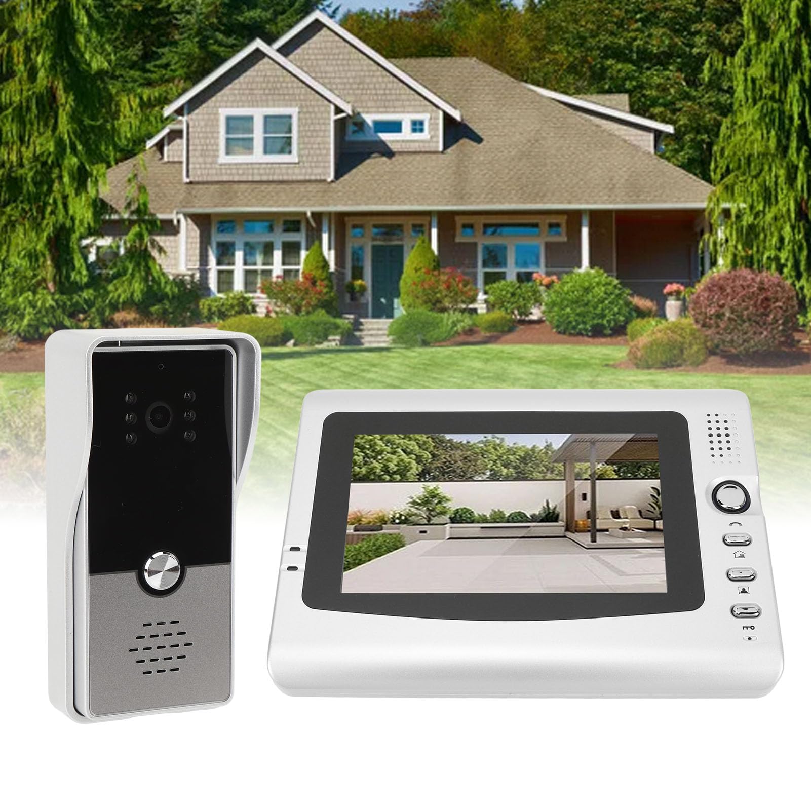 Sistemas Videocitofono Cablato, Monitor Videocitofono da 7 Pollici con Visione Notturna IR, Kit Videocitofono Supporto Monitoraggio, Sblocco, Citofono Bidirezionale per (argento