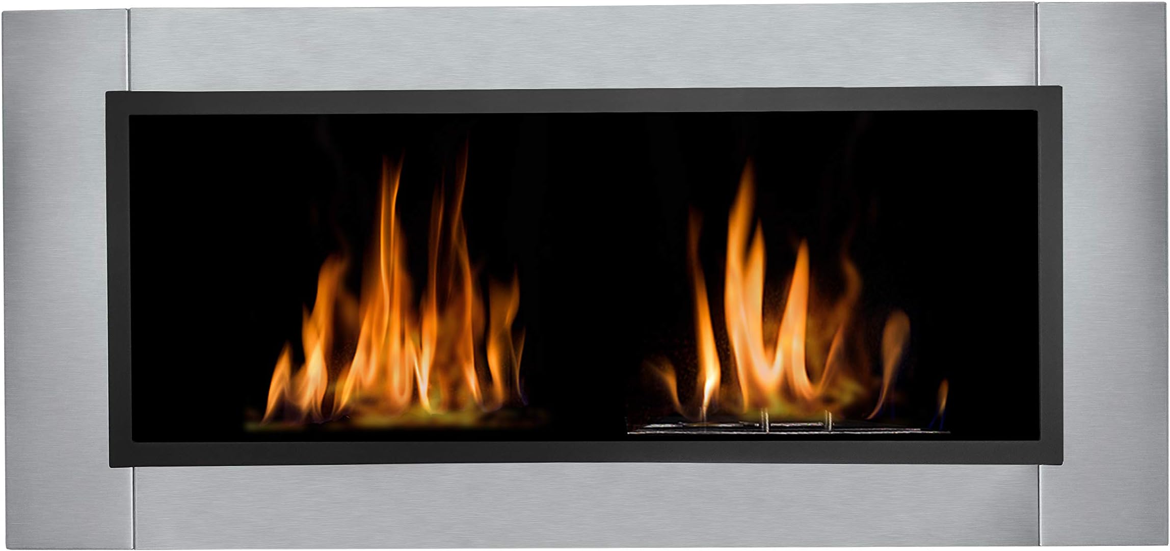 Skypatio 43 Inch Linear Ventless Wall Mounted Bio Ethanol Fireplace,Daul Layer Burner,12,000 BTUs,Stainless Steel,Silver