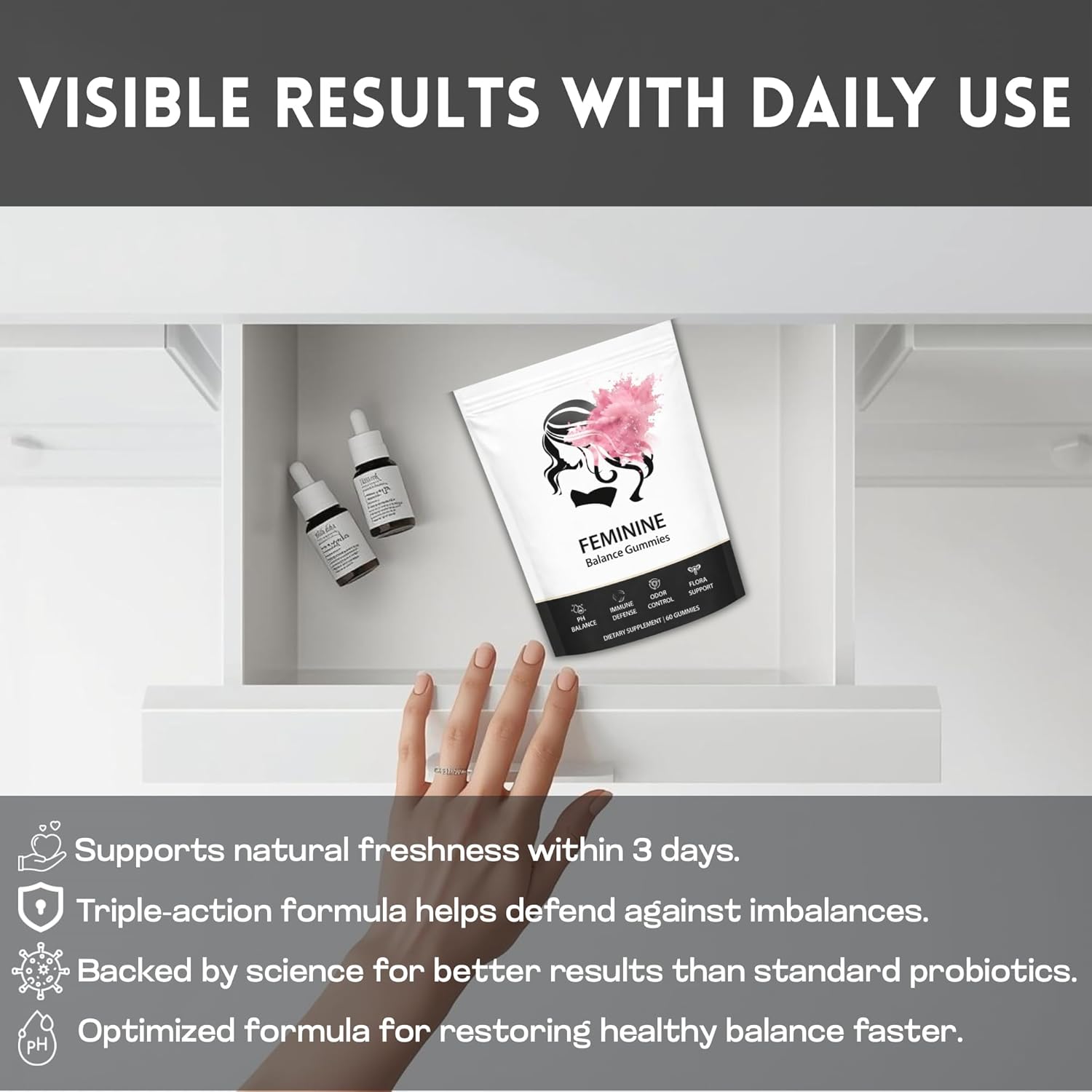 Feminine Balance Gummies for Women, Vegan Hawaiian Pineapple Flavor, Sugar-Free & Gluten-Free Daily Gummies, Easy-to-Enjoy Format, 60 Count