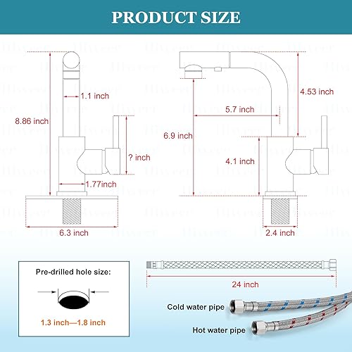 Miniatura 5 de Grifos de cocina de cromo pulido con rociador desplegable 1 agujero, grifo de lavabo de baño RV grifo de baño de una sola manija, grifo mezclador a