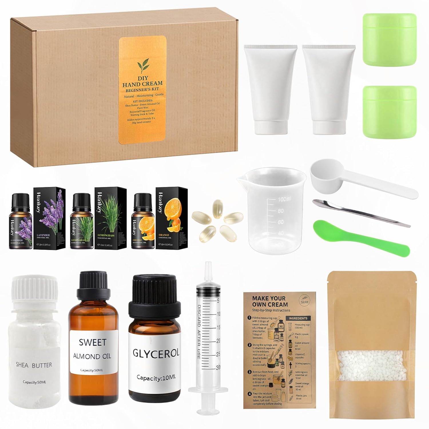 DIY Hand Cream Kit – Make 2 Custom Natural Hand Creams | Starter Set with Shea Butter Base, Essential Oils, Jars & Labels | Gift for Women, Teens, Beginners