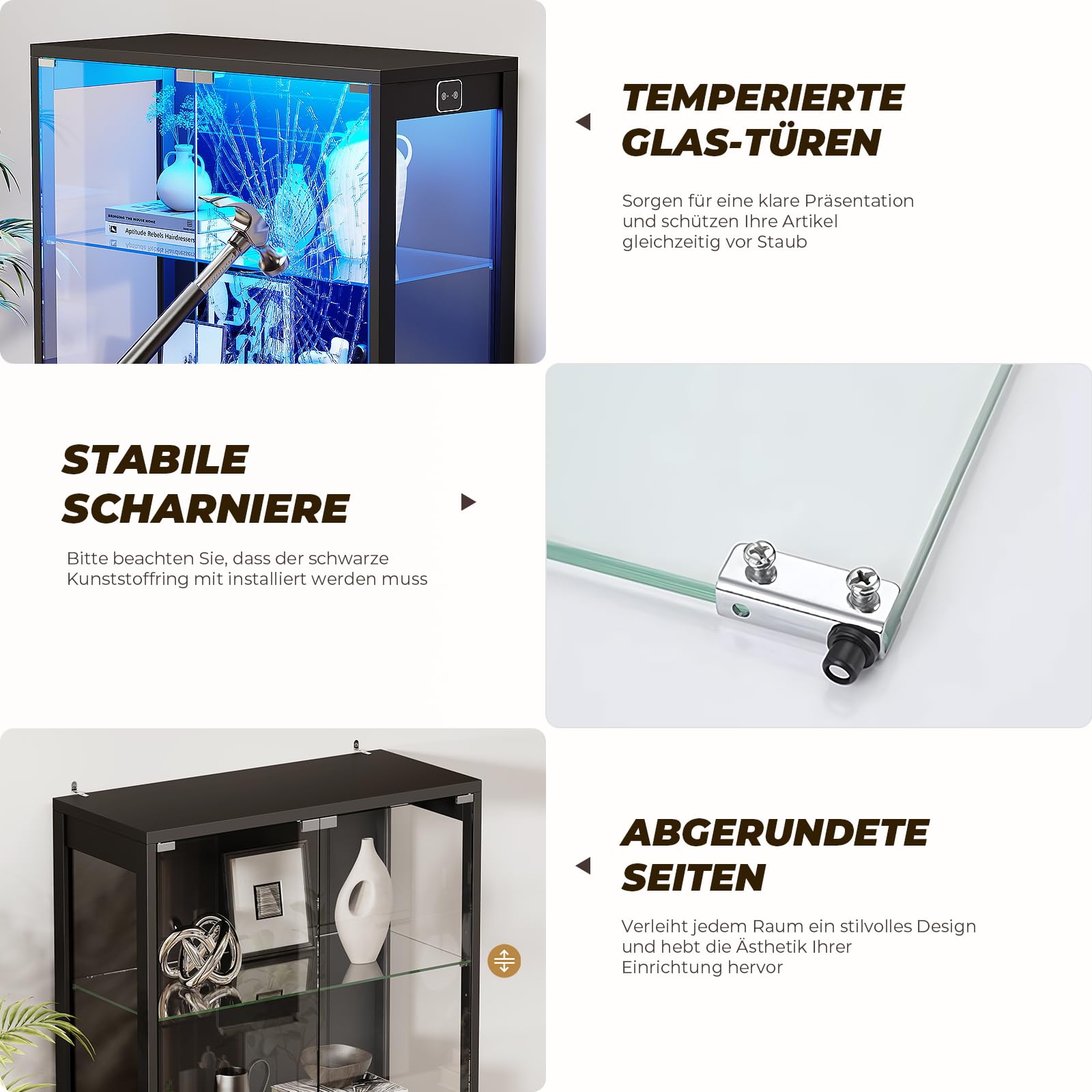 BROTTAR Vitrine mit Glastüren und 3-Farbiger LED-Beleuchtung