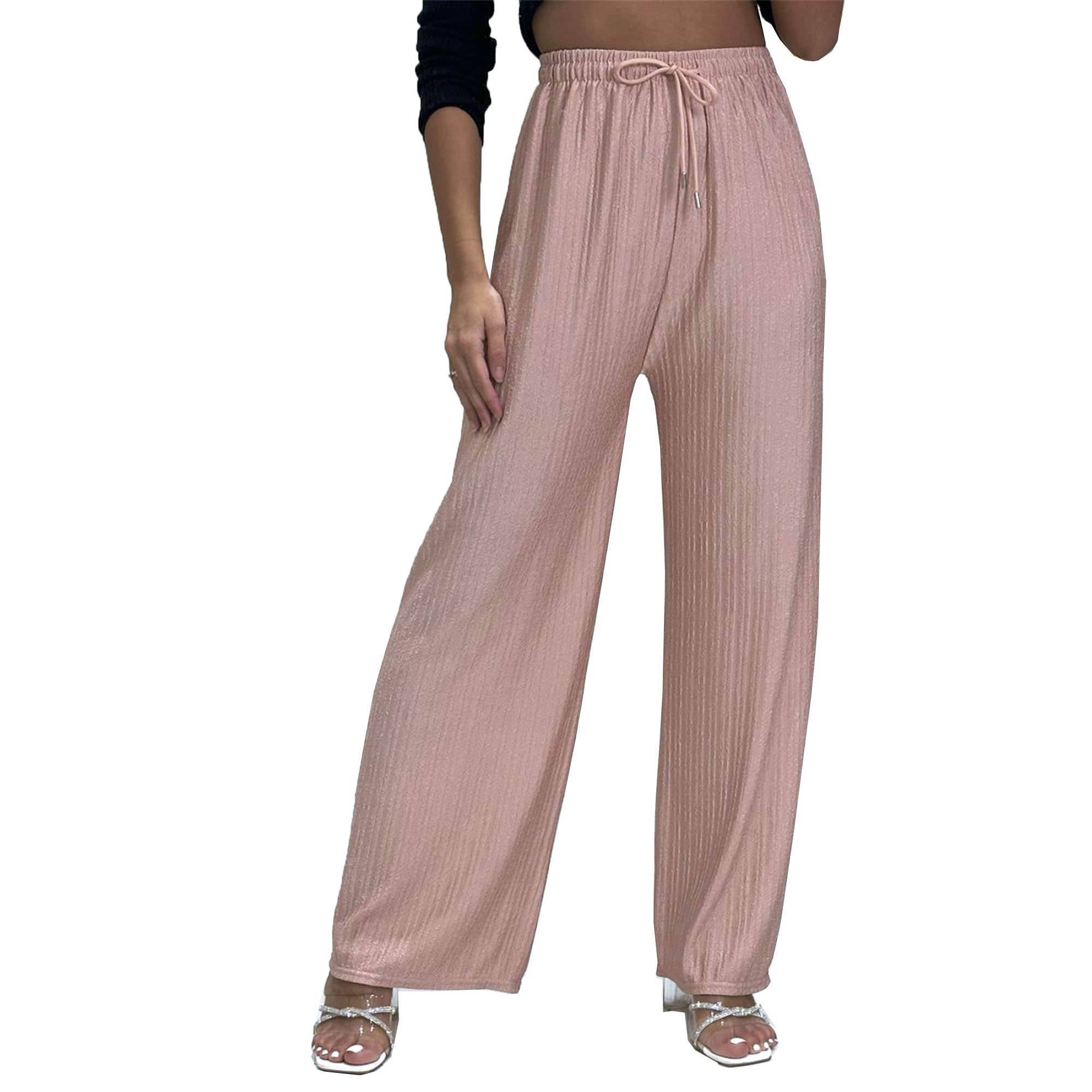 Women's Nude Textured Ribbed Relaxed Wide Leg Smart Casual Palazzo Trousers (As8, Alpha, L, X_l, Regular, Regular, )