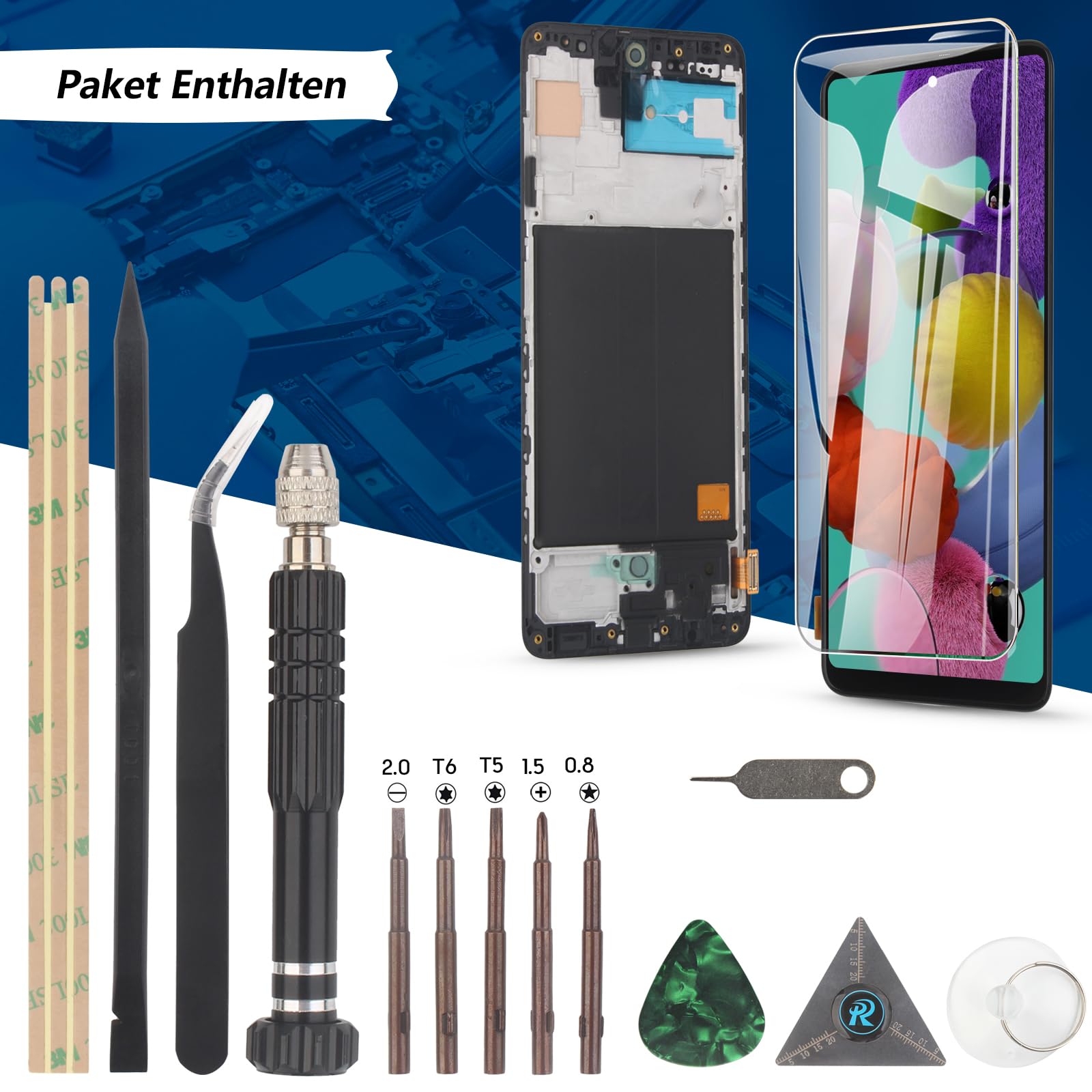 RongZy LCD Display für Samsung Galaxy A51 4G A515F Touchscreen und LCD Bildschirmersatz mit Reparatur Werkzeuge Kit(6.5'',Schwarz mit Rhamen)