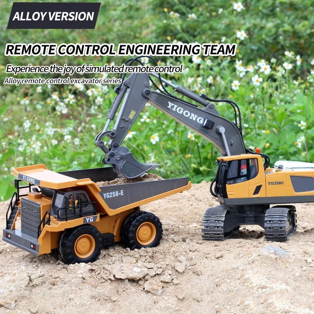 Generico Escavatore Telecomandato Bambini con Pala in Metallo – 11 Canali, Luci e Suoni Realistici, Giocattolo Cantiere RC Resistente – Regalo per Bambini 6 7 8 9 10 Anni - Giallo