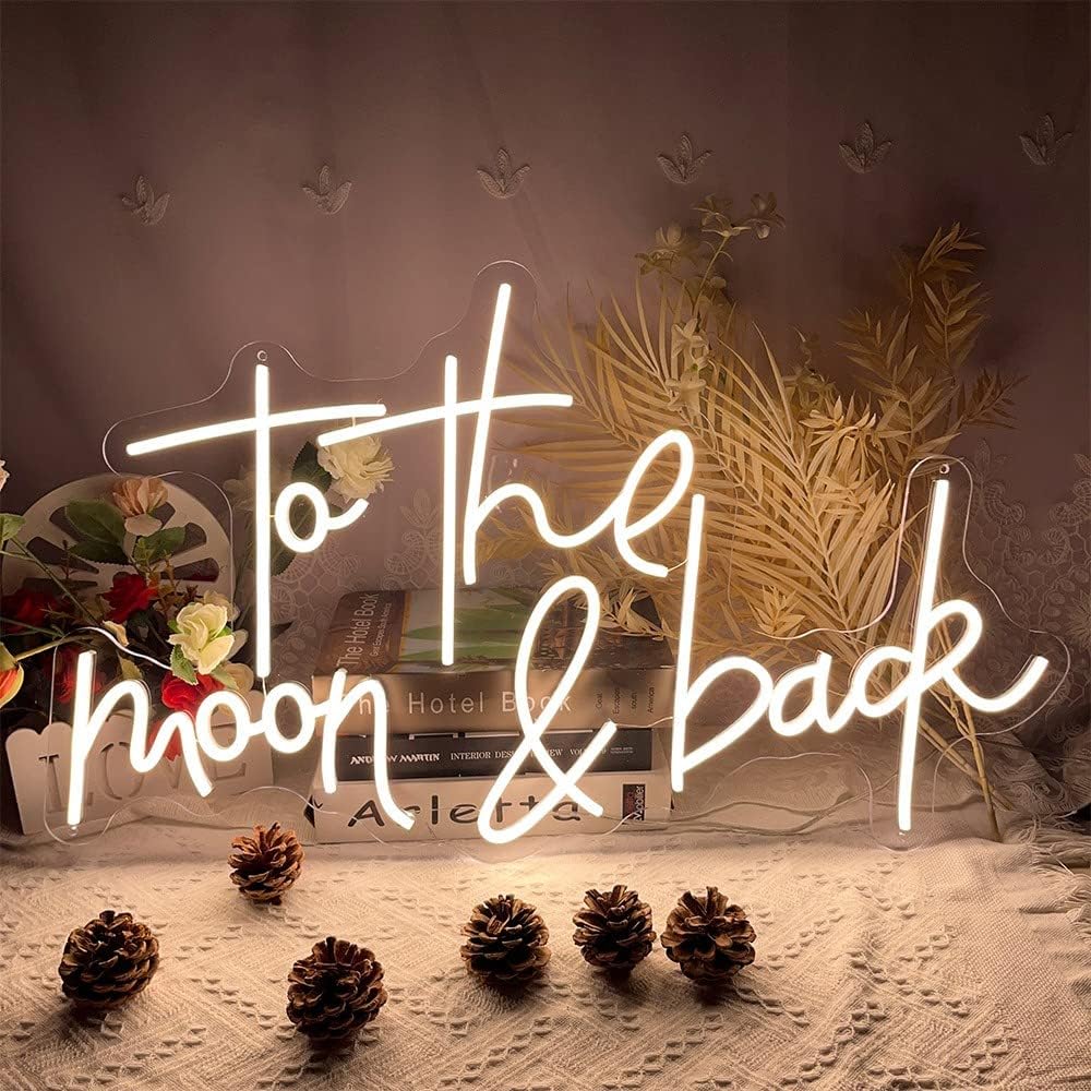 Neon Sign To The Moon and Back-LED Adjustable Brightness Flex Light Signs Indoor Bedroom Wall Decor Neon Signs Bar Christmas Party Wedding Girl Boy Living Room (20 IN,Warm White)