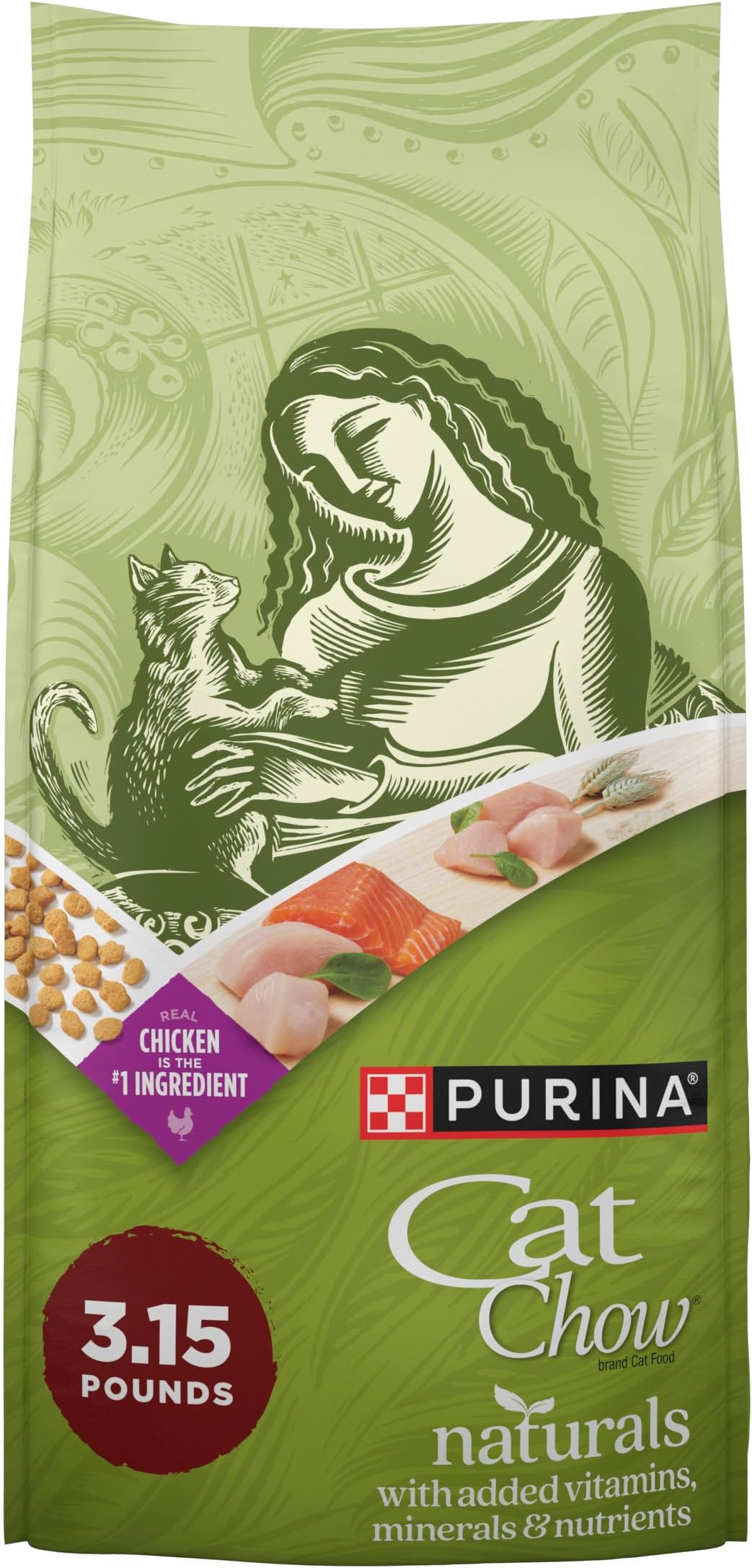 Naturals With Added Vitamins, Minerals and Nutrients Dry Cat Food, Naturals Original - (Pack of 4) 3.15 lb. Bags