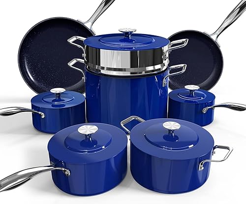 Nuwave Lux - Juego de utensilios de cocina ligeros, 13 piezas, sin PFAS, revestimiento de cerámica antiadherente Duralon G10, asas que no se