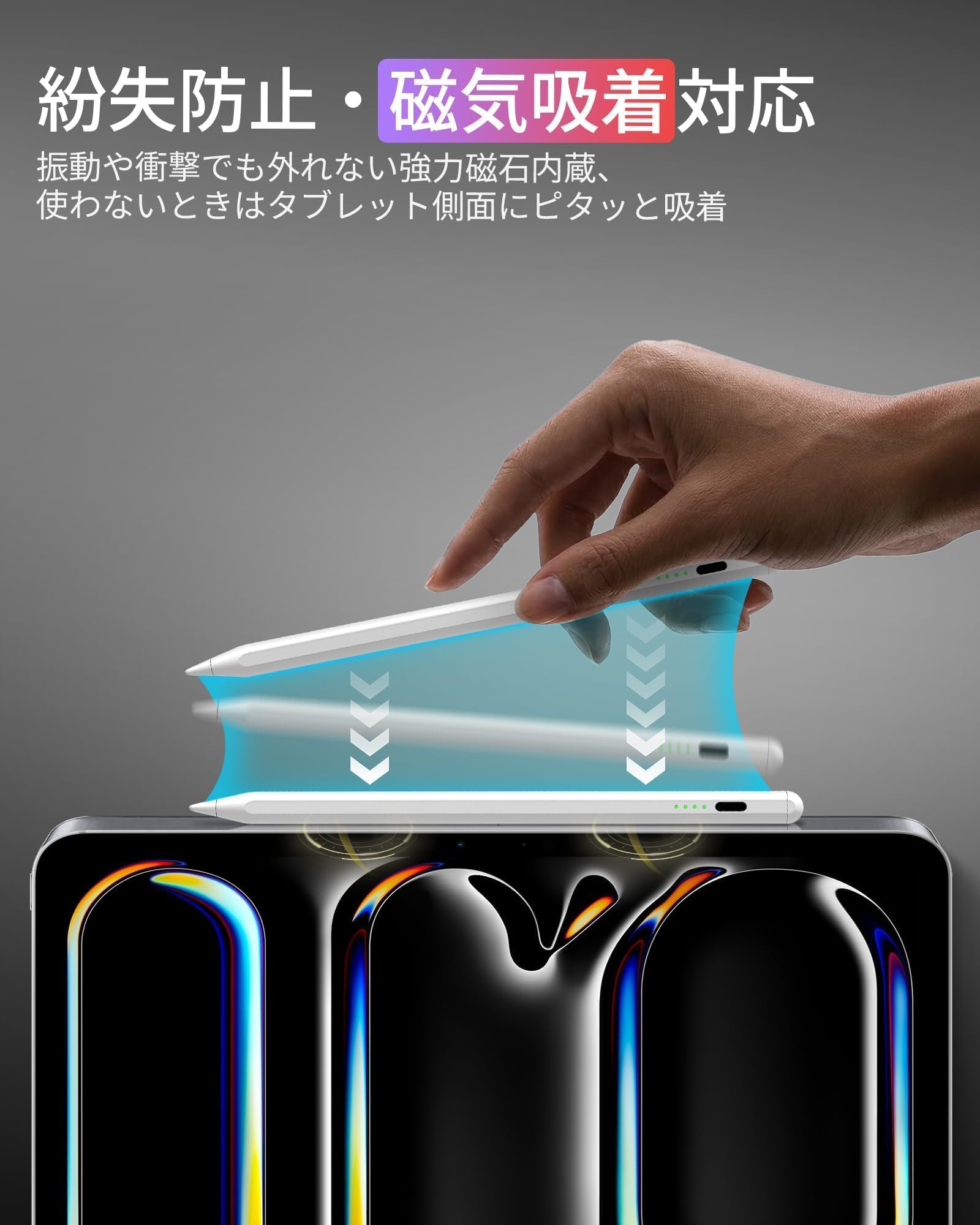 MuGaoDee タッチペン iPad用 ペンシル 2018年～2025年iPad対応 アップルペンシル代用ペン【傾き感知・磁気吸着・パームリジェクション】20分急速充電 2018年～2026年 超高精度 1.5mm極細 高感度 スタイラスペン ペンシル タッチペン 2018年以降iPad/Pro/Air/mini対応 交換ペン先3個入り (ホワイト)