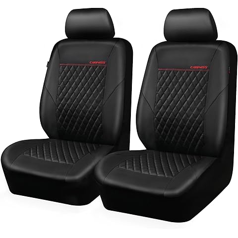 CAR PASS Quilting Leather Seat Cover Two Front Seats Only, Universal Fit Automotive Front Seat Covers Waterproof Deluxe PU Premium Vinyl Luxury for Cars Sedan Van SUV Airbag Compatible 2 Pieces,Black