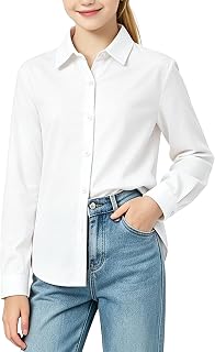 PATPAT Girls Button Down Shirts Cotton Long Sleeve School Uniform 7-16Y