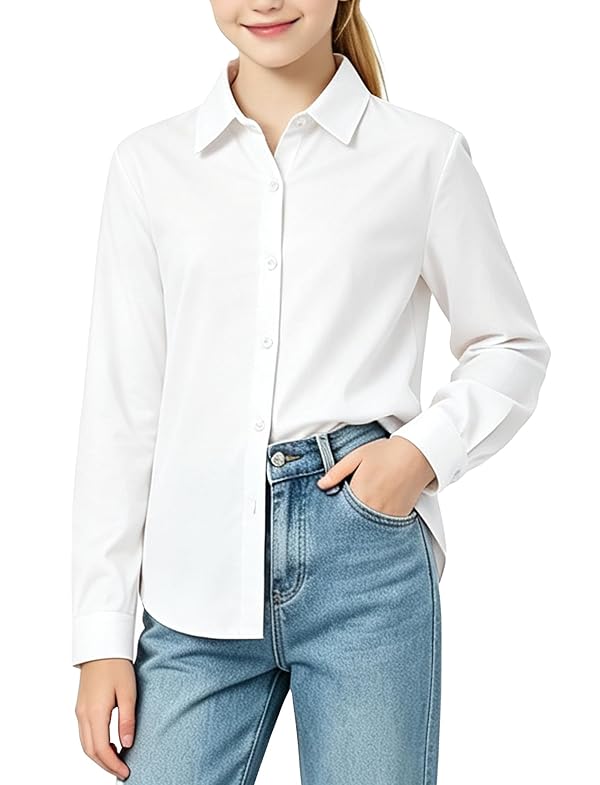 PATPAT Girl White Button Down Shirts Long Sleeve School Uniform 13-14 Years by PATPAT - Used condition - US$11.21