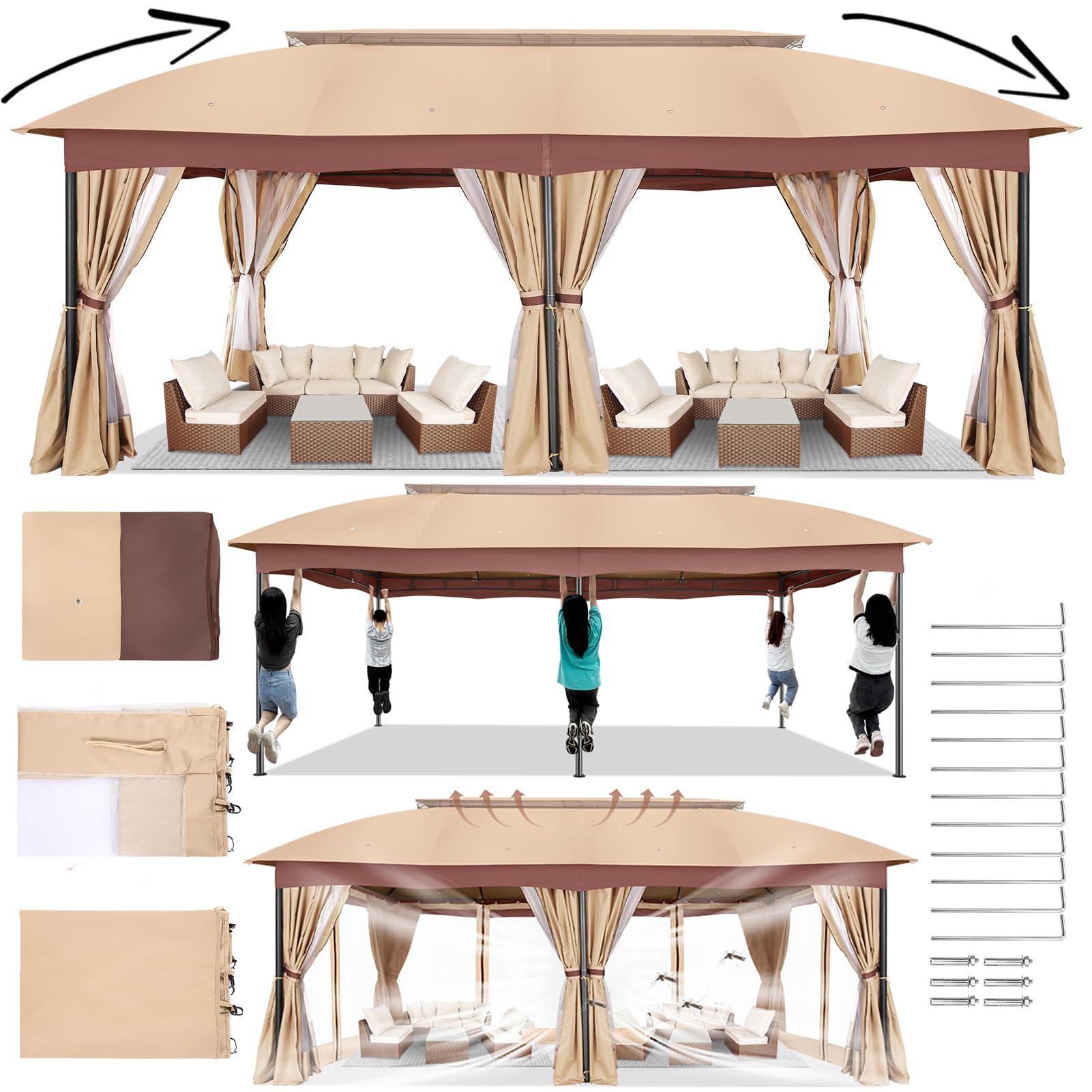 Amazon.com : COBIZI Gazebo 12x20 with Improved Cold-Proof Curtains ...