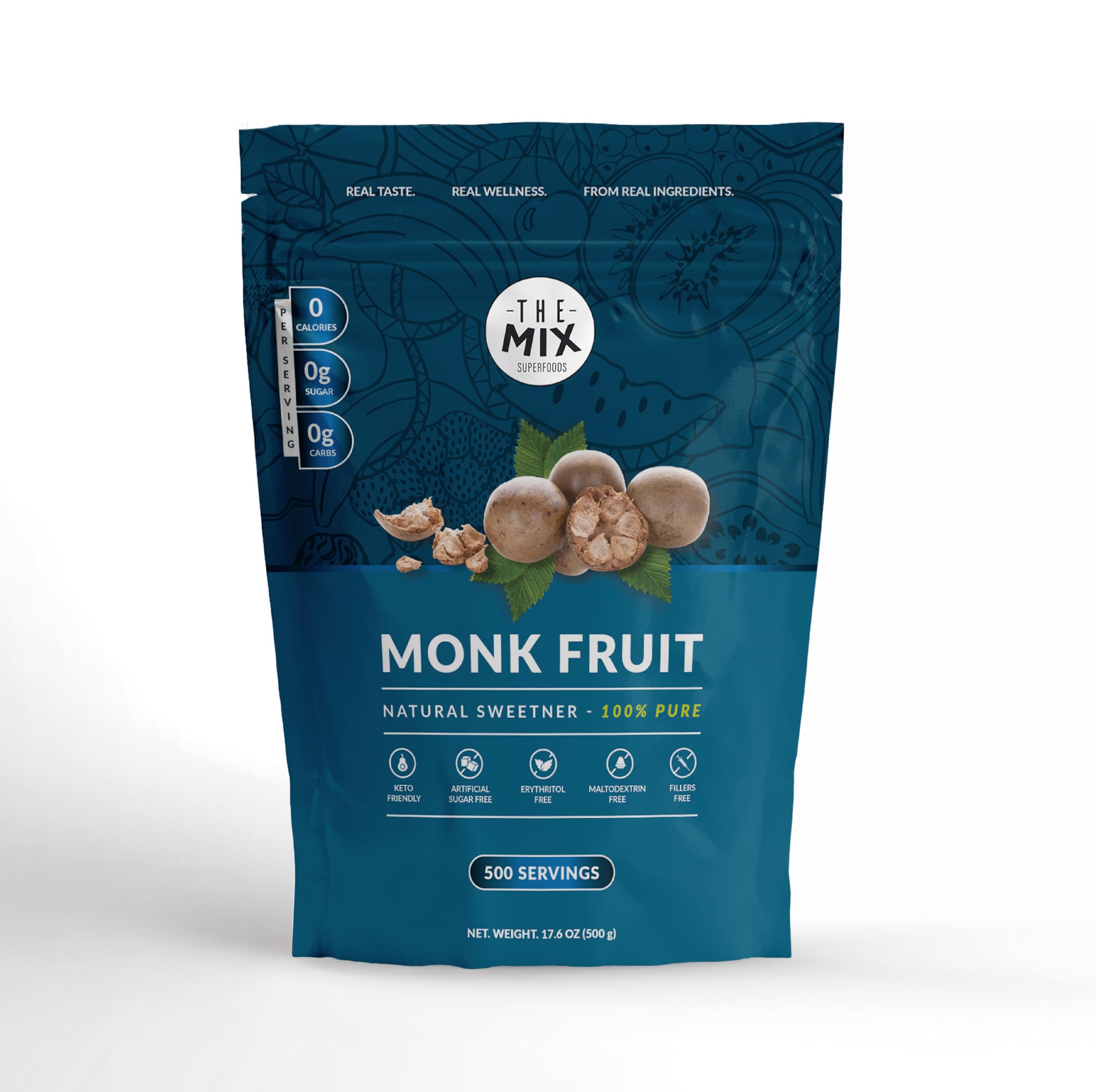 The Mix Superfoods, Monk Fruit 100% PURE, NO ERYTHITOL, NO artificial sweetner, JUST monk fruit, Ketofriendly (500 g).