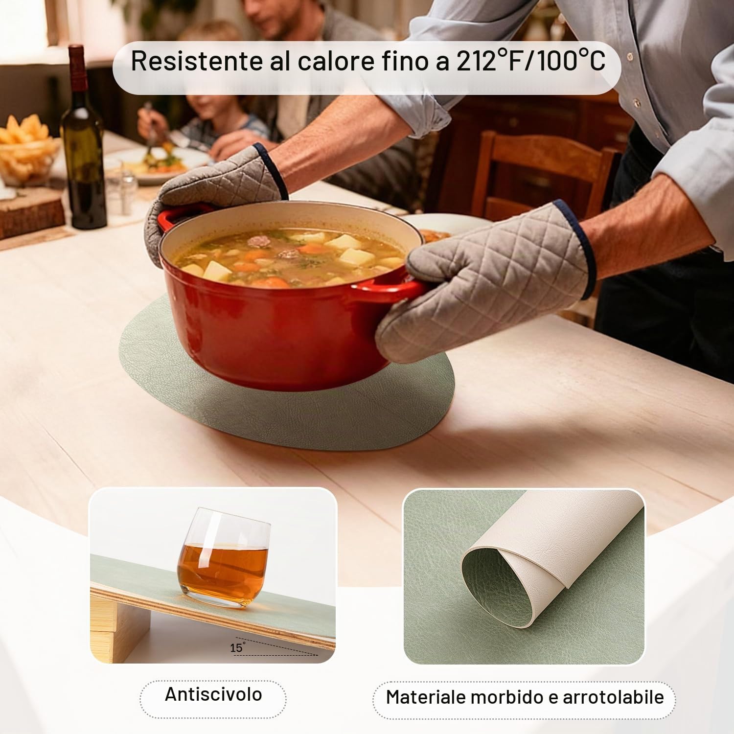Tovagliette Americane lavabilie e Sottobicchieri Ovale Set di 6, Tovagliette Colazione Plastica Facile Pulire Bifacciale Antiscivolo Impermeabile