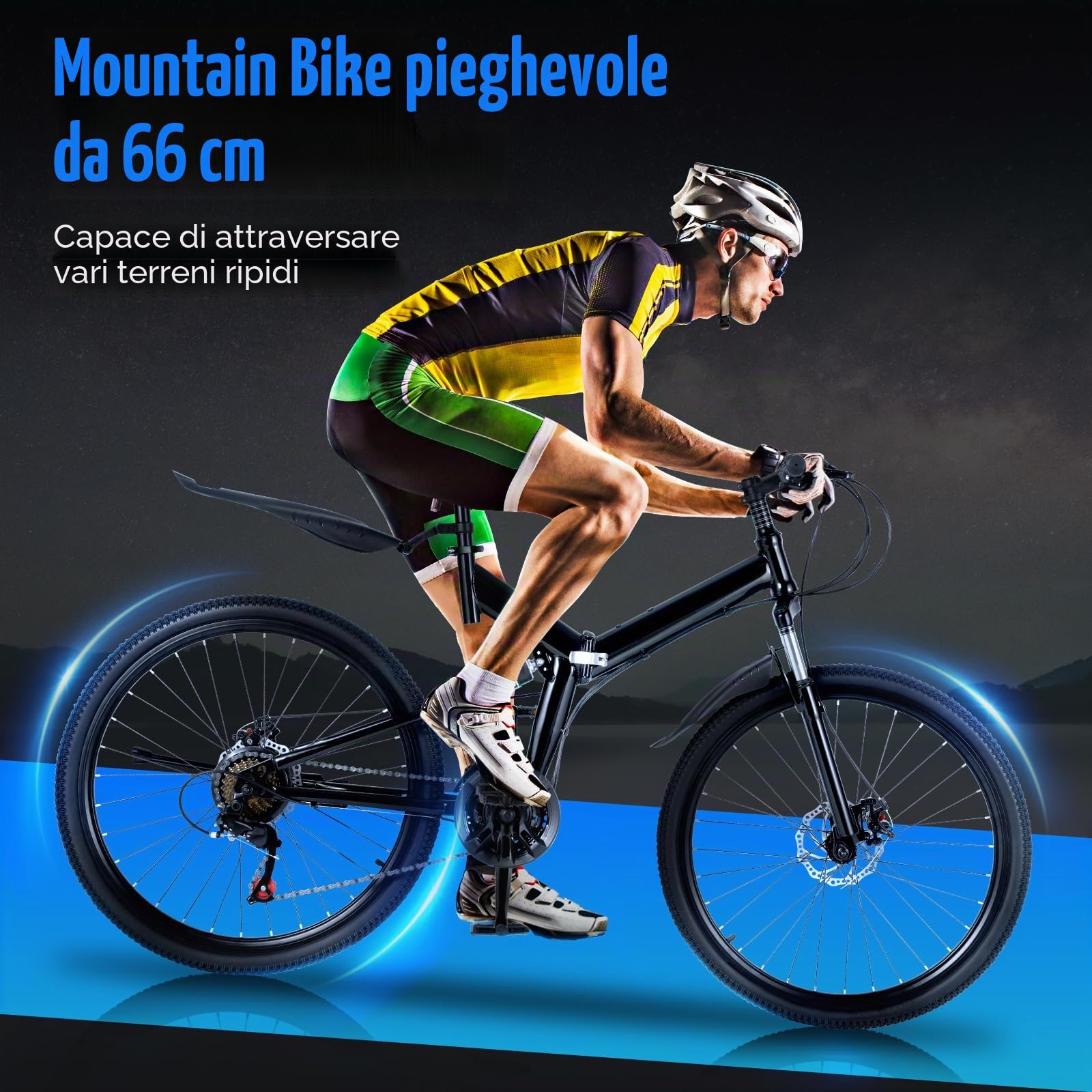 MccoMMon Mountain bike 26 pollici, bicicletta pieghevole a 21 marce, mountain bike pieghevole in acciaio di alta qualità con freni a disco ammortizzanti, mountain bike portatile per uomini e donne