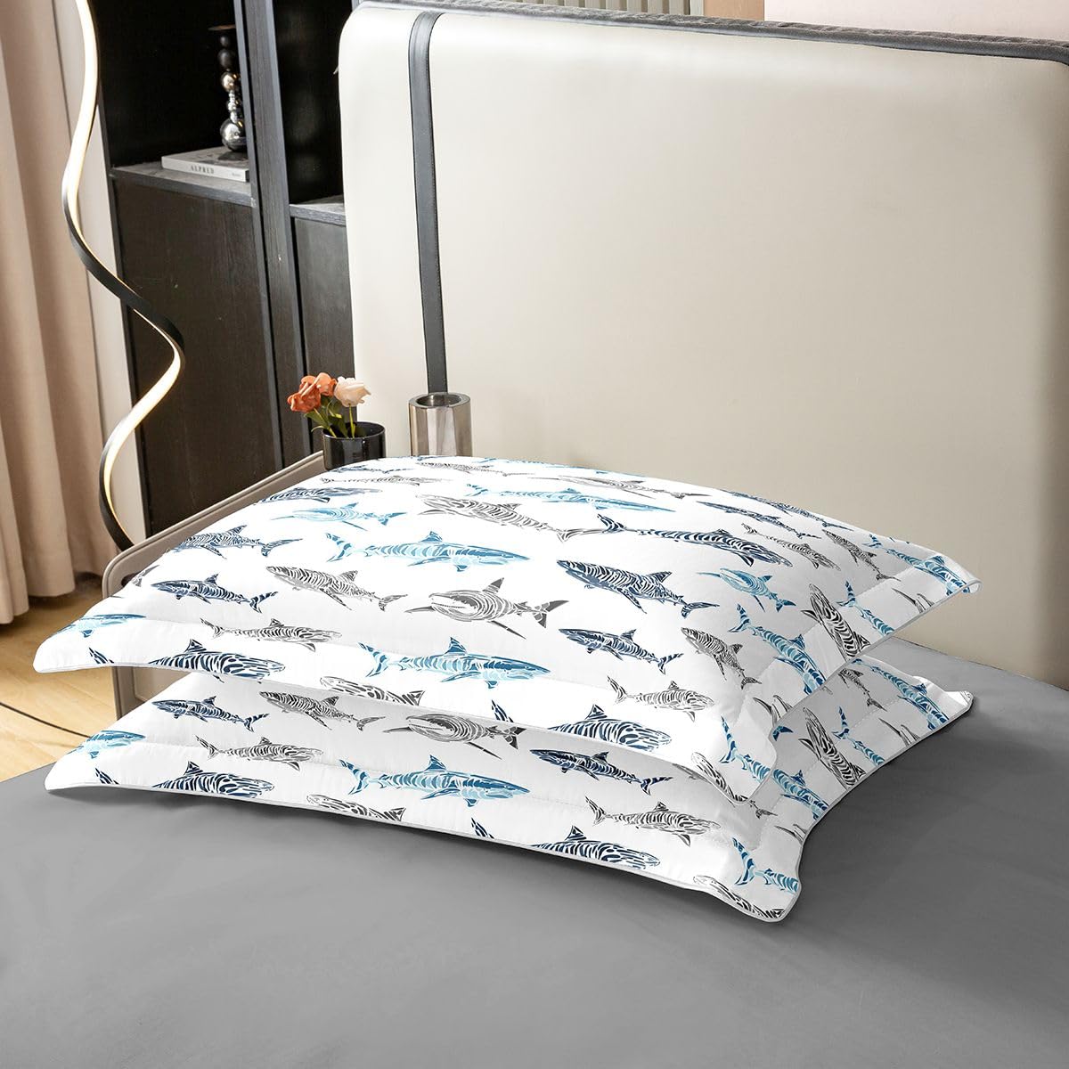 Homewish Niebieski szary rekin super king pościel życie morskie bawełna poszewka na kołdrę zestaw ocean dzikie zwierzę poszewka na kołdrę kreskówka urocze ryby pościel wystrój pokoju zestawy łóżek