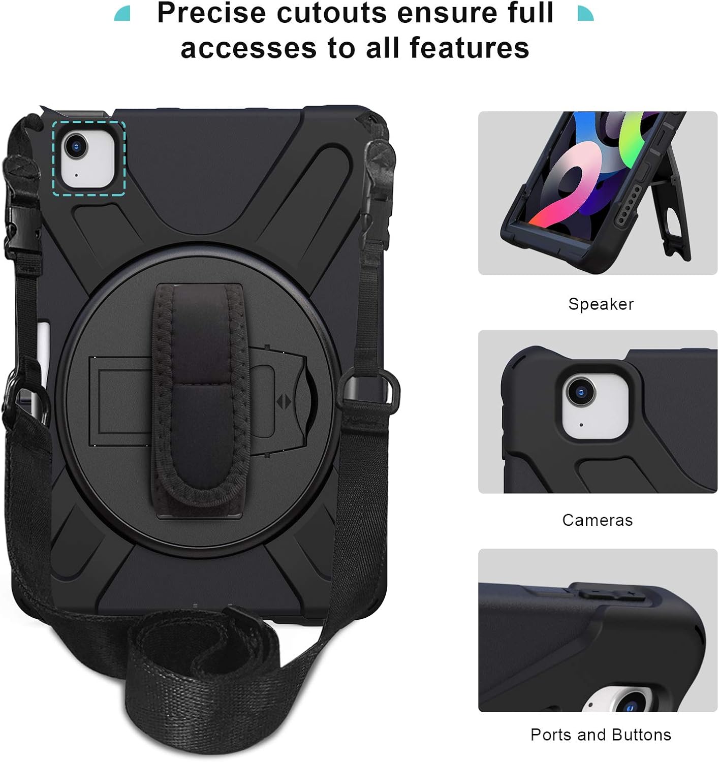 ProCase iPad Air 4 Rugged Case 10.9 Inch 2020 iPad Air 4th Generation Case, Heavy Duty Shockproof Rotating Kickstand Protective Cover for 2020 iPad Air 10.9" 4th Gen A2316 A2324 A2325 A2072 -Black