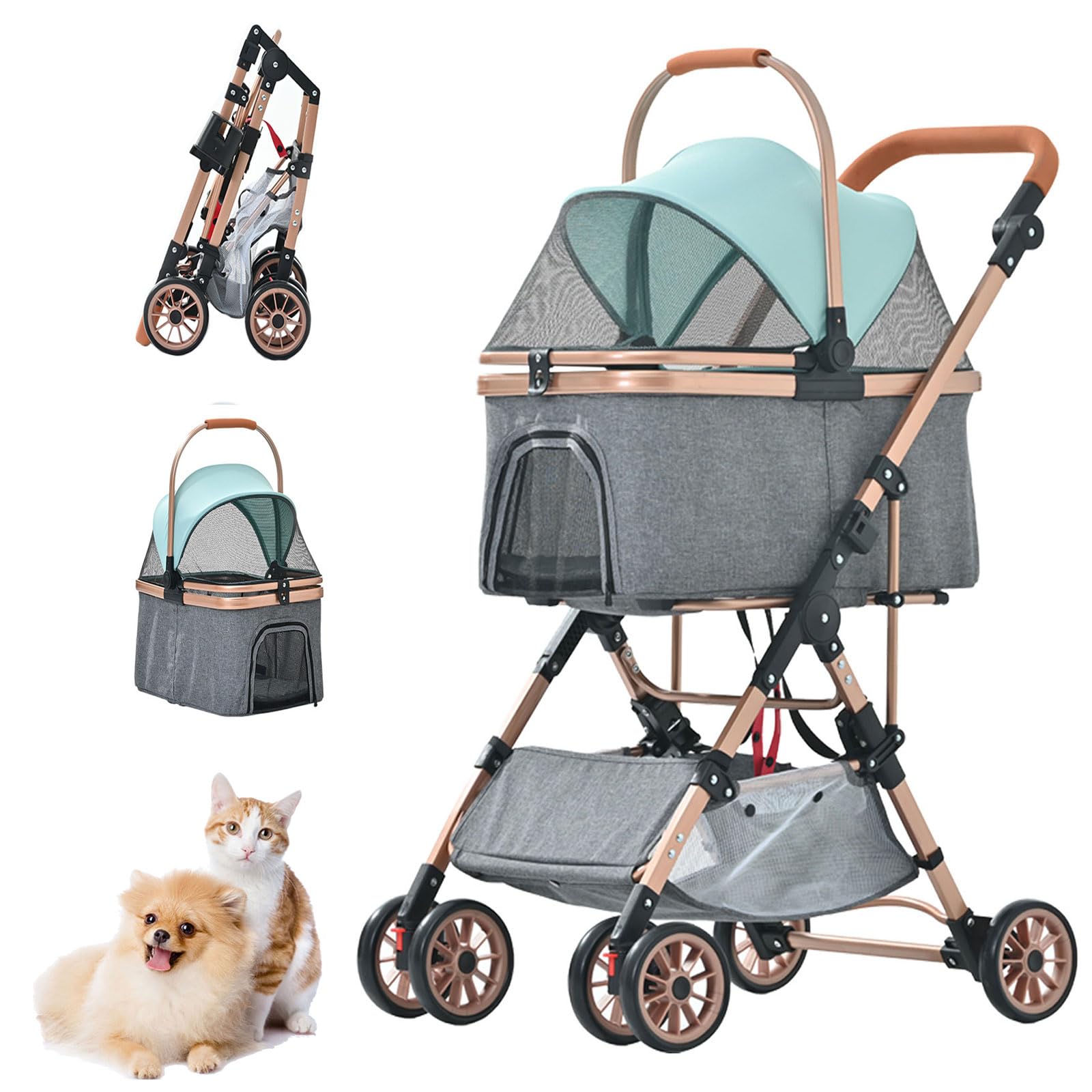 ペットカーアルミ製分離式取り外し可能折りたたみ多頭2way【ブラック】