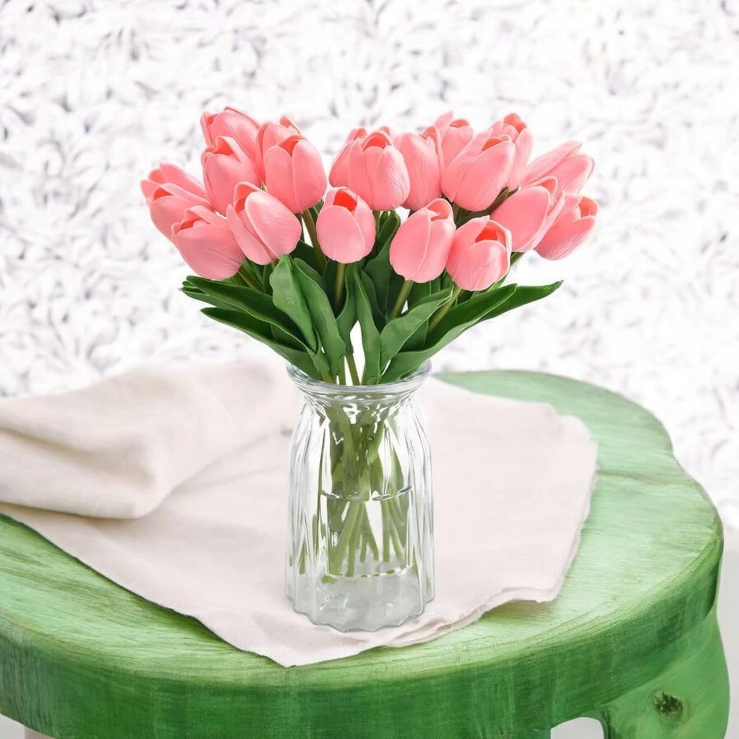 SAUDEEP INDIA 10 Pcs Artificial Pink Tulip Flowers Bunch 34cm for Vase Decor | Silicon Real Touch Floral Arrangement for Living Room Bedroom Office Table Centerpiece Anniversary Wedding Decoration