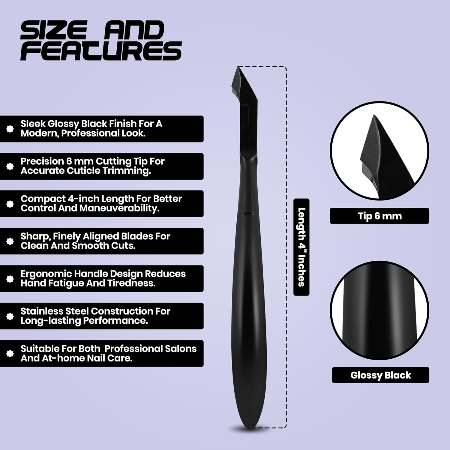 Cuticle Trimmer Ultra Sharp Cuticle Nippers – Professional Stainless Steel Cuticle Cutter for Manicure & Pedicure, Heavy Duty Nail Cuticle Remover Tool, Glossy Black