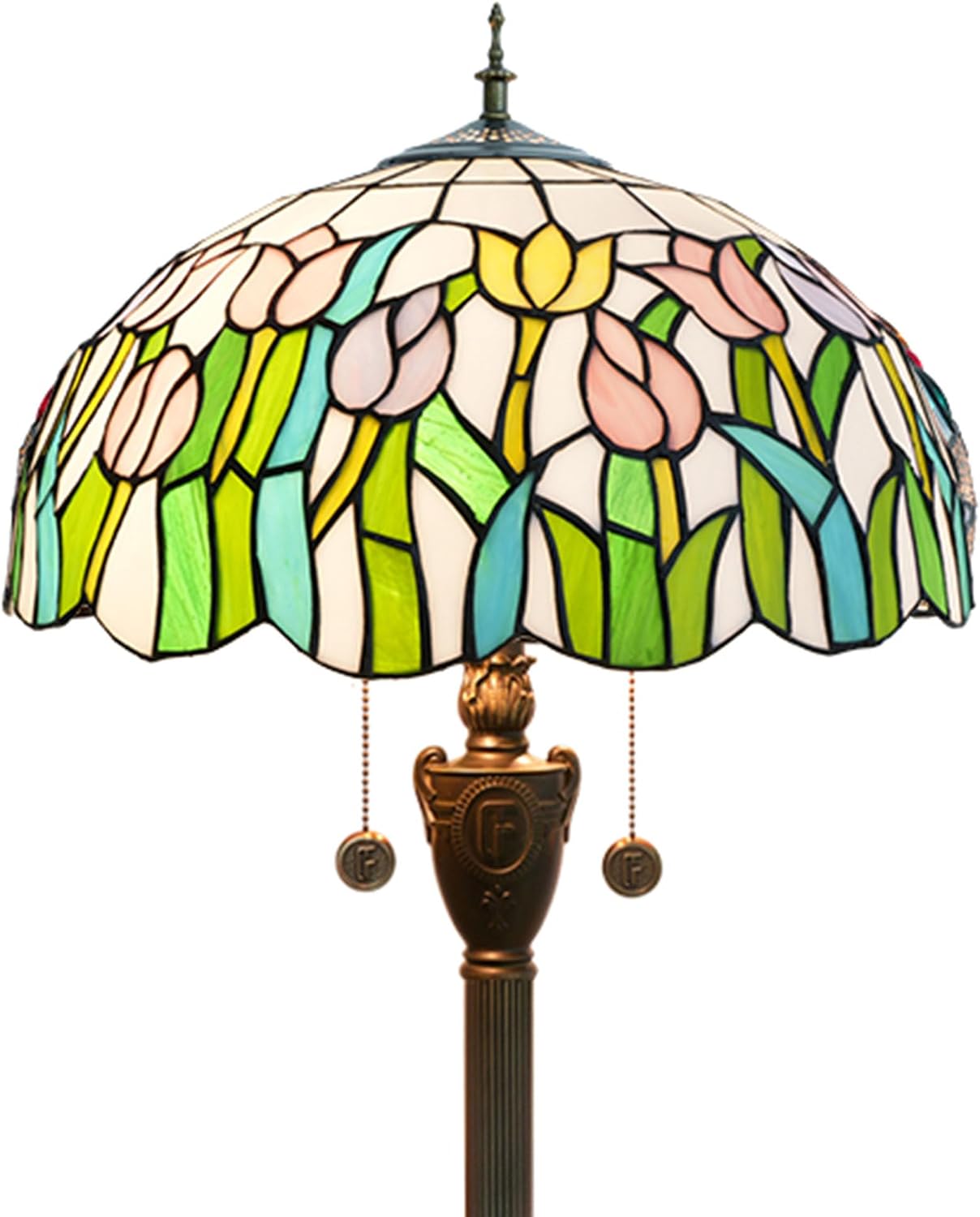 Tiffany Floor Lamp Tulip Stained Glass lamp Vintage Reading Aesthetic Light for Living Room Bedroom Office Bright Lighting Rustic Corner Decor Standing Tall Unique Lamps
