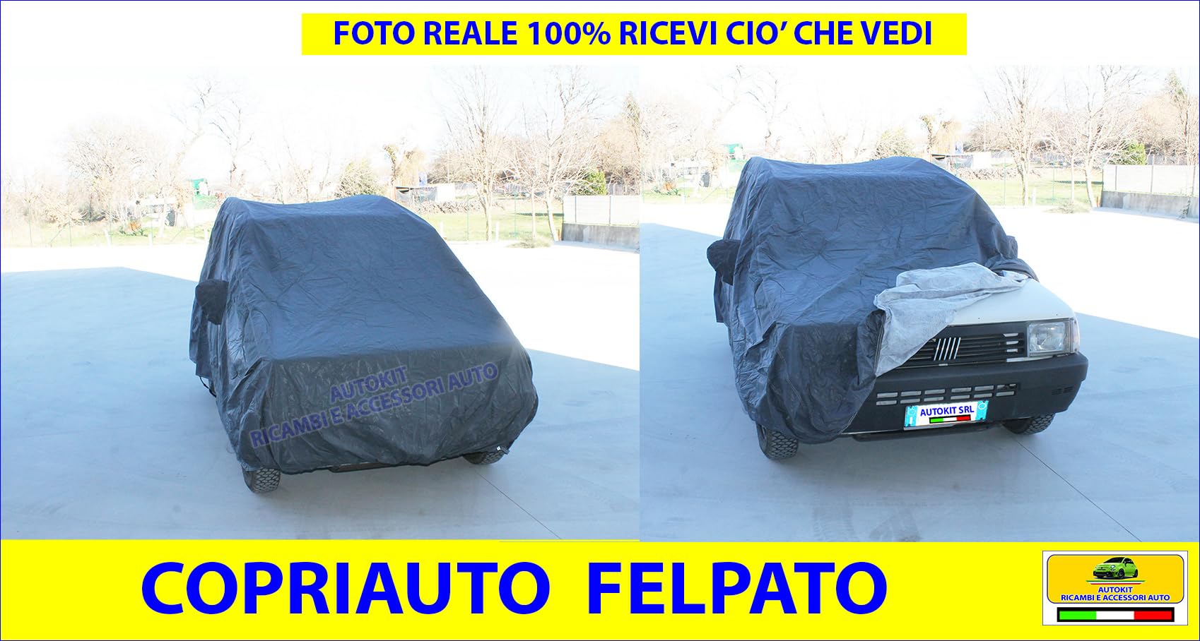 Copriauto Telo Felpato Copri Auto per Panda modello 141 dal 1986 al 2003 adattabile verifica le misure cm. 406 x 165 x H119 copertura impermeabile - 78600