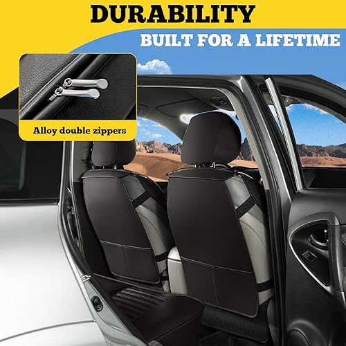 Miniatura 61 de LINGVIDO - Fundas de piel sintética con respaldo para asiento de automóvil, transpirables, impermeables, universal y antideslizante, para SUV, Beige