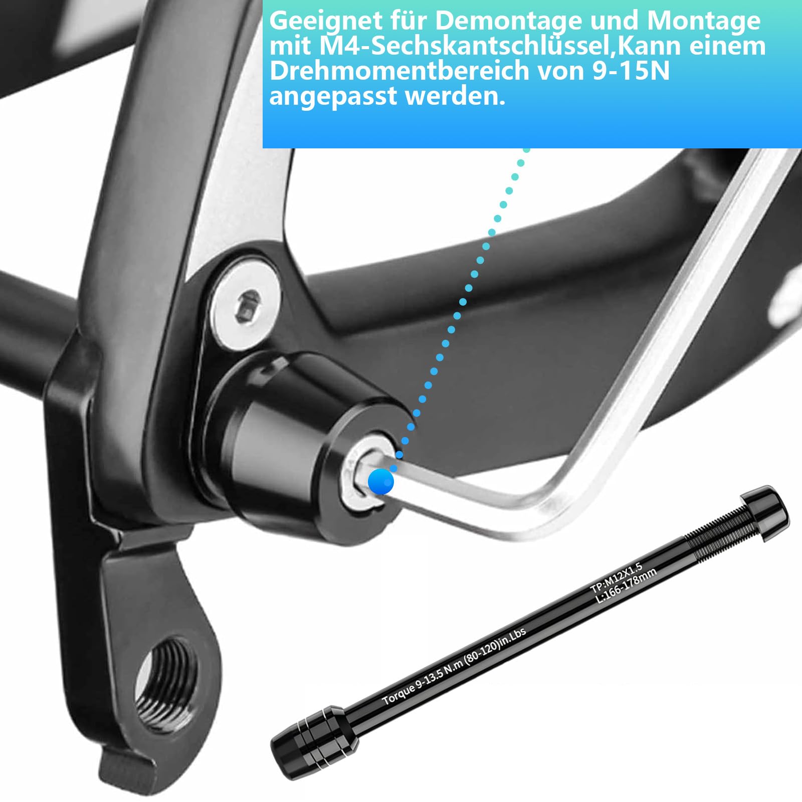 12 mm Steckachse für Fahrradtrainer, M12 Thru Axle Adapter für Hinterrad-Befestigung, Kompatibel mit Heimtrainer