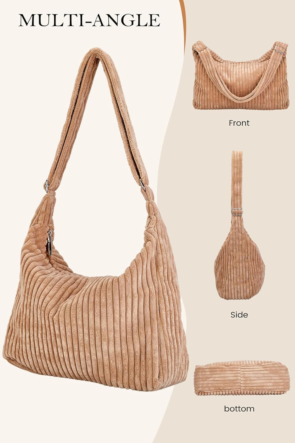 Ulisty Women Corduroy Hobo Bag Adjustable Strap Shoulder Bag Crossbody Bag Casual Purse Tote Bag Handbag - Image 4