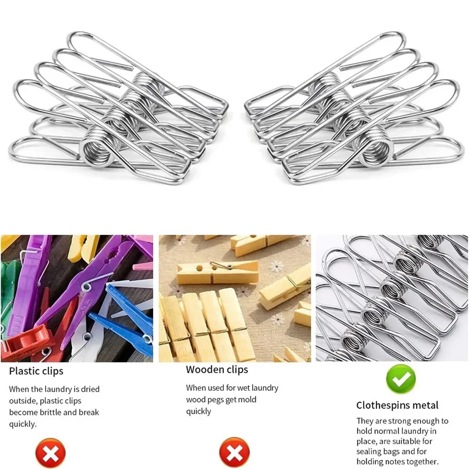 20/40Pcs Wäscheklammer Clips 5cm 6cm Edelstahl Waschen Bettdecke Hängen Metall Home Storage Werkzeug wäsche Kleidung Pins Für Kleidung(20pcs,6cm)