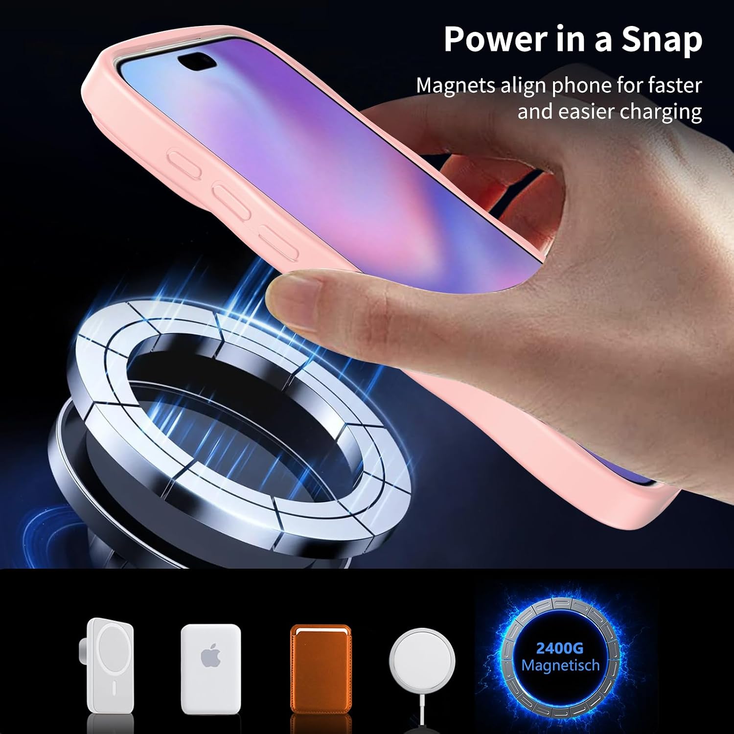 for 17 Pro Max Case, Wavy Frame Hard Matte Back Cover Compatible with Mag-Safe TPU Bumper Shockproof Phone Case Come with 1 Lens Cover & 2 Screen Protectors, Pink image 5