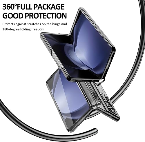 Vista 13 de Funda diseñada para Samsung Galaxy Z Fold 5 con soporte para S Pen y S Pen, soporte portátil y protector de pantalla frontal transparente Fold 5
