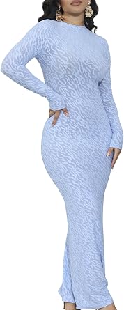 acelyn Womens Elegant Floral Bodycon Maxi Dress Formal Long Sleeve Mock Neck Wedding Guest Party Cocktail Dress