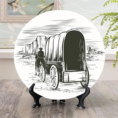 Miniatura 9 de Platos de cerámica, platos de cerámica decorativos occidentales, escena de montaña de roca, paisaje de vaquero, 8 pulgadas, para comedor, fiestas,