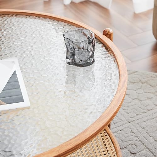 Miniatura 119 de VINGLI Mesa de centro de cristal, mesa de centro redonda de 30 pulgadas, mesas de centro negras para sala de estar, mesa auxiliar de vidrio Negro