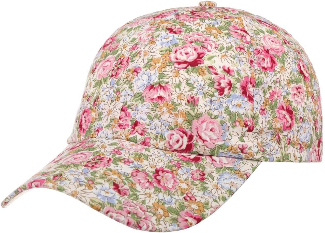 Lipodo Allover Flowers Baseball Cap Floral Cotton Adjustable Hook-and-Loop Closure Women Spring Summer