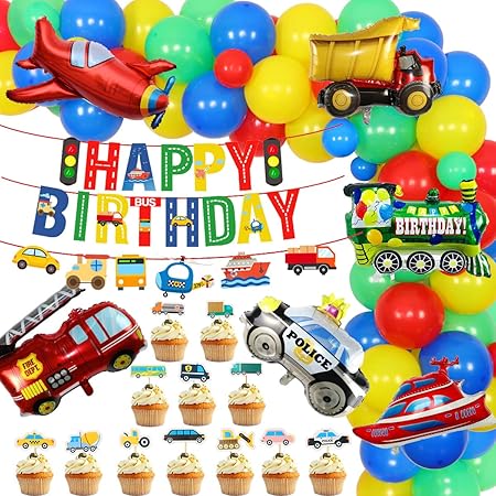 Transport Fête D'anniversaire Décoration Ballon Guirlande Arc Kit Voiture  Train Bus Yacht Avion Camion Feuille Ballons Gâteau Topper Bannière Pour  Enfants : Amazon.fr: Cuisine Et Maison