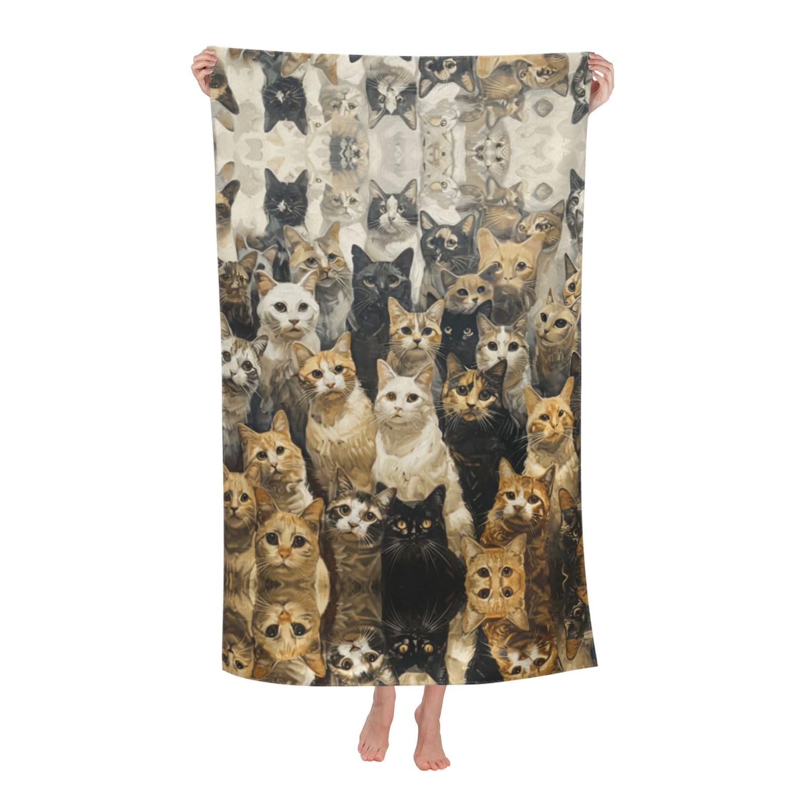 KPXXAQT Cat Print Oversized Adult Beach Towel Quick-Dry Travel Swimming Camping Outdoor Adventures