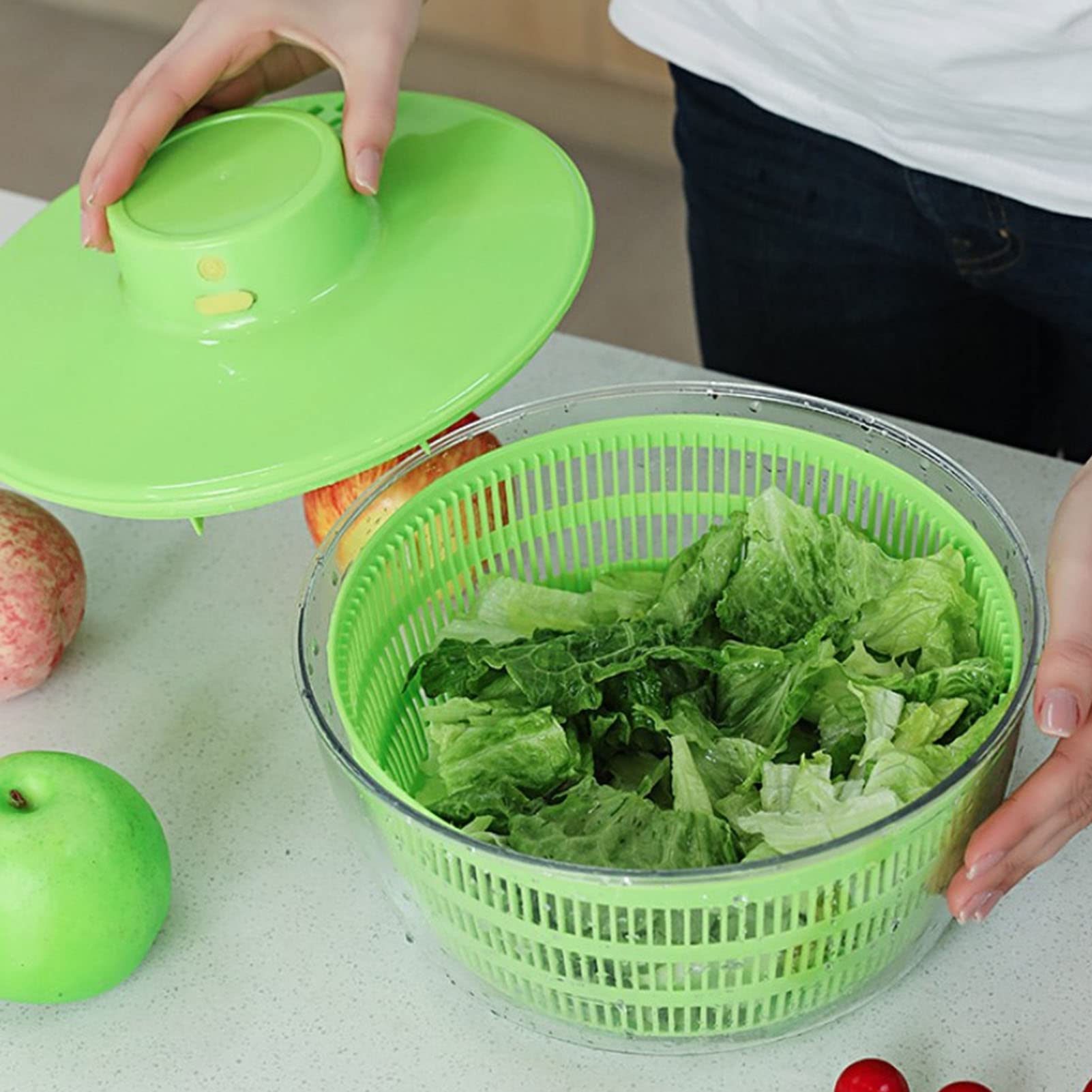 Centrifuga per insalata, grande, 5 l, con ciotola, centrifuga per insalata, piccola per destri e mancini, per servire