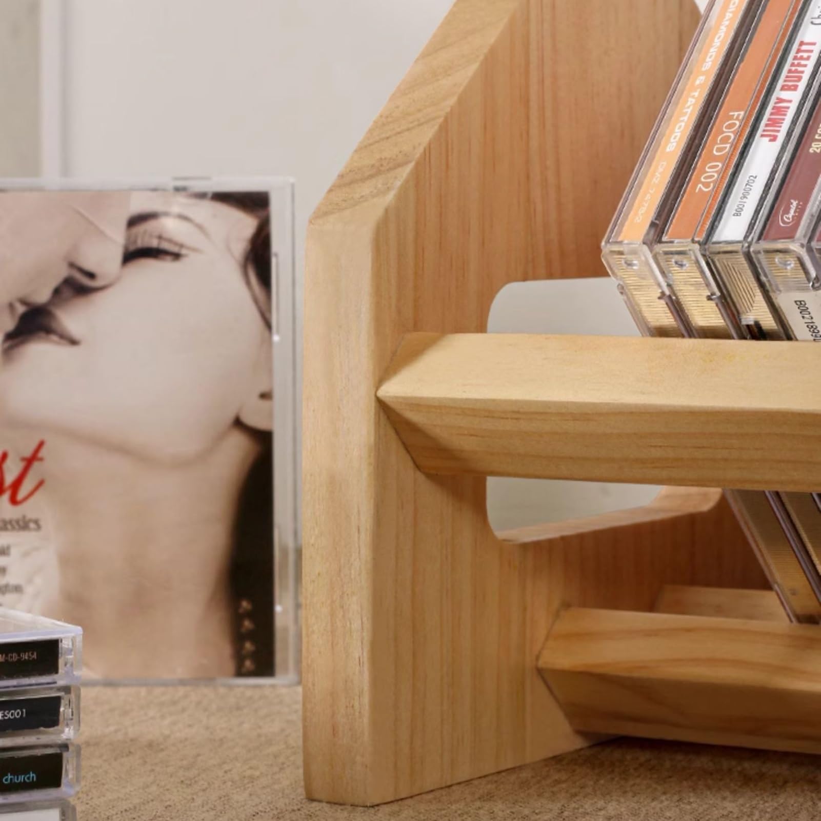Supporto per CD in pino naturale, 43,4 x 19,1 x 17 cm, per DVD e dischi di gioco, per gioielli, nessun montaggio richiesto, ideale per collezioni musicali e film