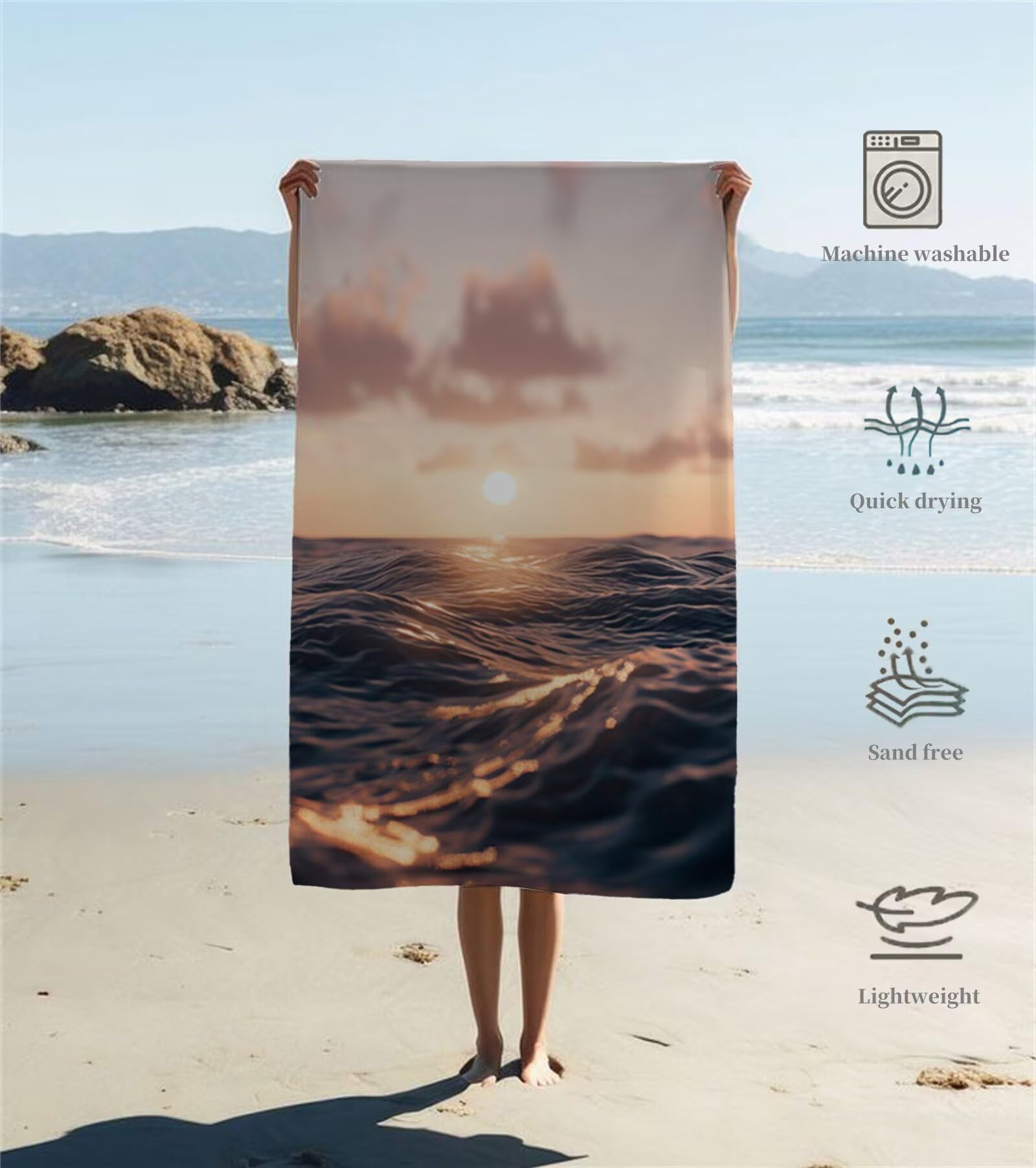 Ręcznik plażowy z mikrofibry ręczniki plażowe dla dorosłych, 220 x 100 cm, duży ręcznik do jogi, szybkoschnący, bez piasku, miękki, kompaktowy, lekki ręcznik podróżny do pływania, na plażę