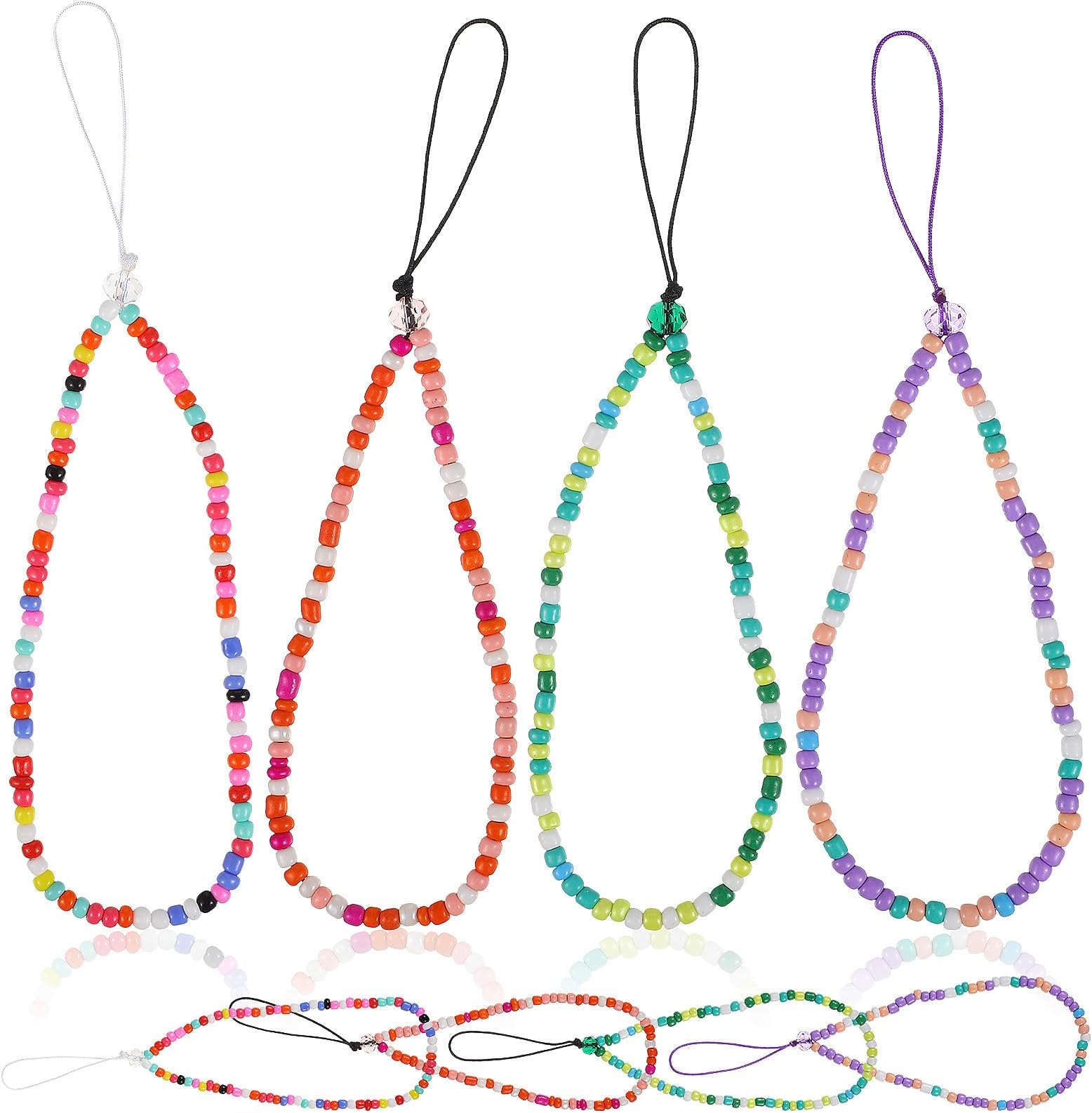 8 Pieces Mobile Phone Hanging Straps Beaded Colorful Wrist Lanyards Pendant Multi-color Phone Rope for Keychain Suitable and Accessories