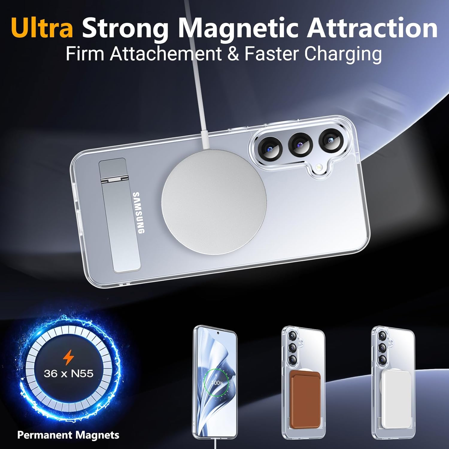 SPIDERCASE Magnetic for Samsung Galaxy S25 Case, [3 Stand Ways][ Military Grade Drop Protection] with Invisible Stand Shockproof Slim Case for Samsung Galaxy S25 6.2", Clear - Image 6