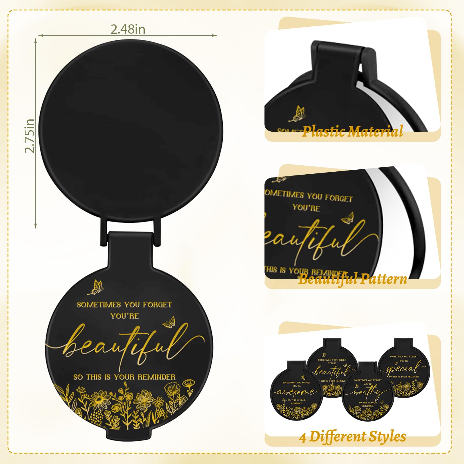 100 piezas de espejo compacto inspirador a granel pequeño espejo de bolsillo redondo portátil plegable espejo de maquillaje mini espejo compacto regalos para mujeres, compañeros de trabajo