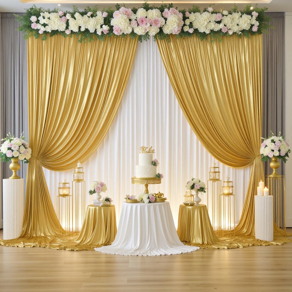 gogoparti Tenda con paillettes dorate, 9 x 3 m, 6 pannelli di tende glitterate senza pieghe per fotografia, compleanni, matrimoni e lauree, 12 x 3 m